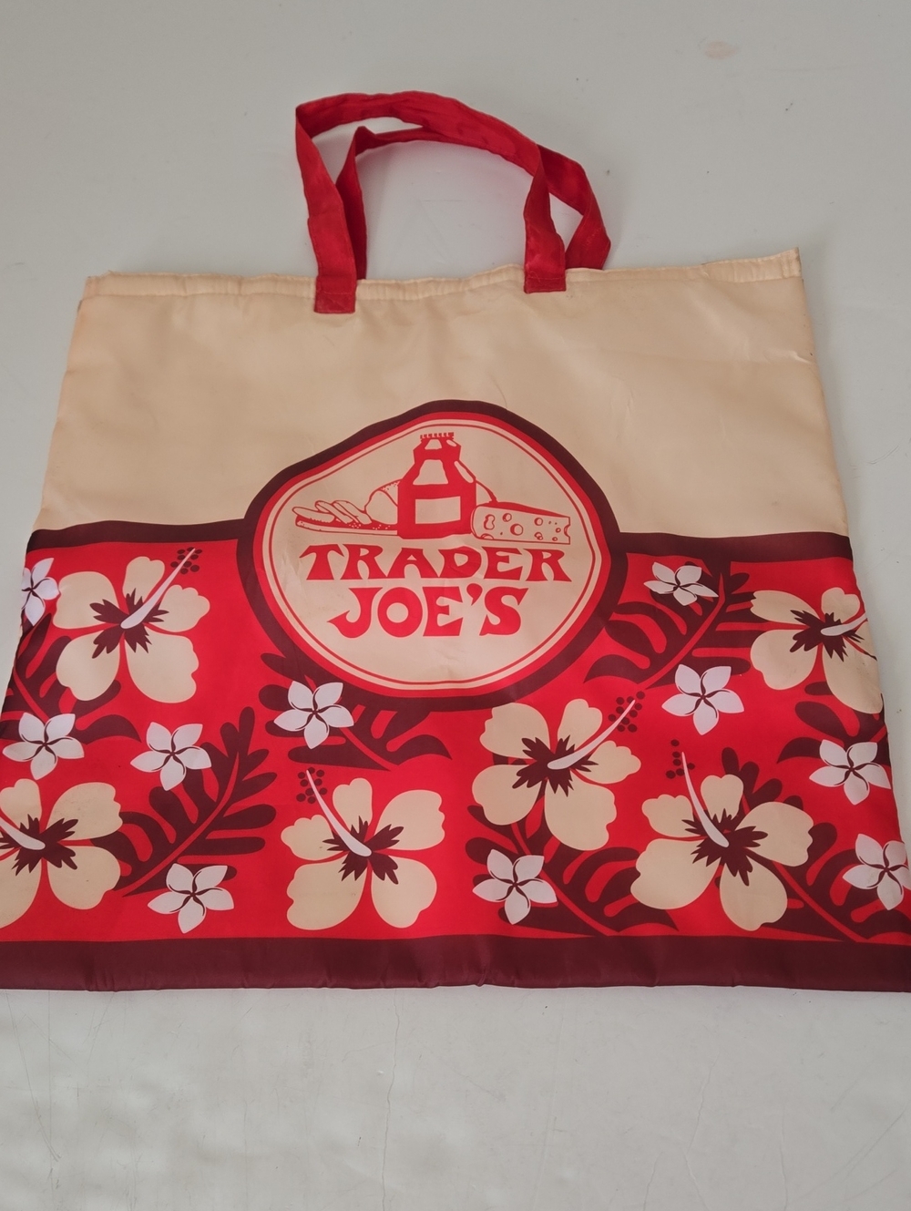 Trader Joe's Red Floral Hot And Cold Tote with Cream Accents
